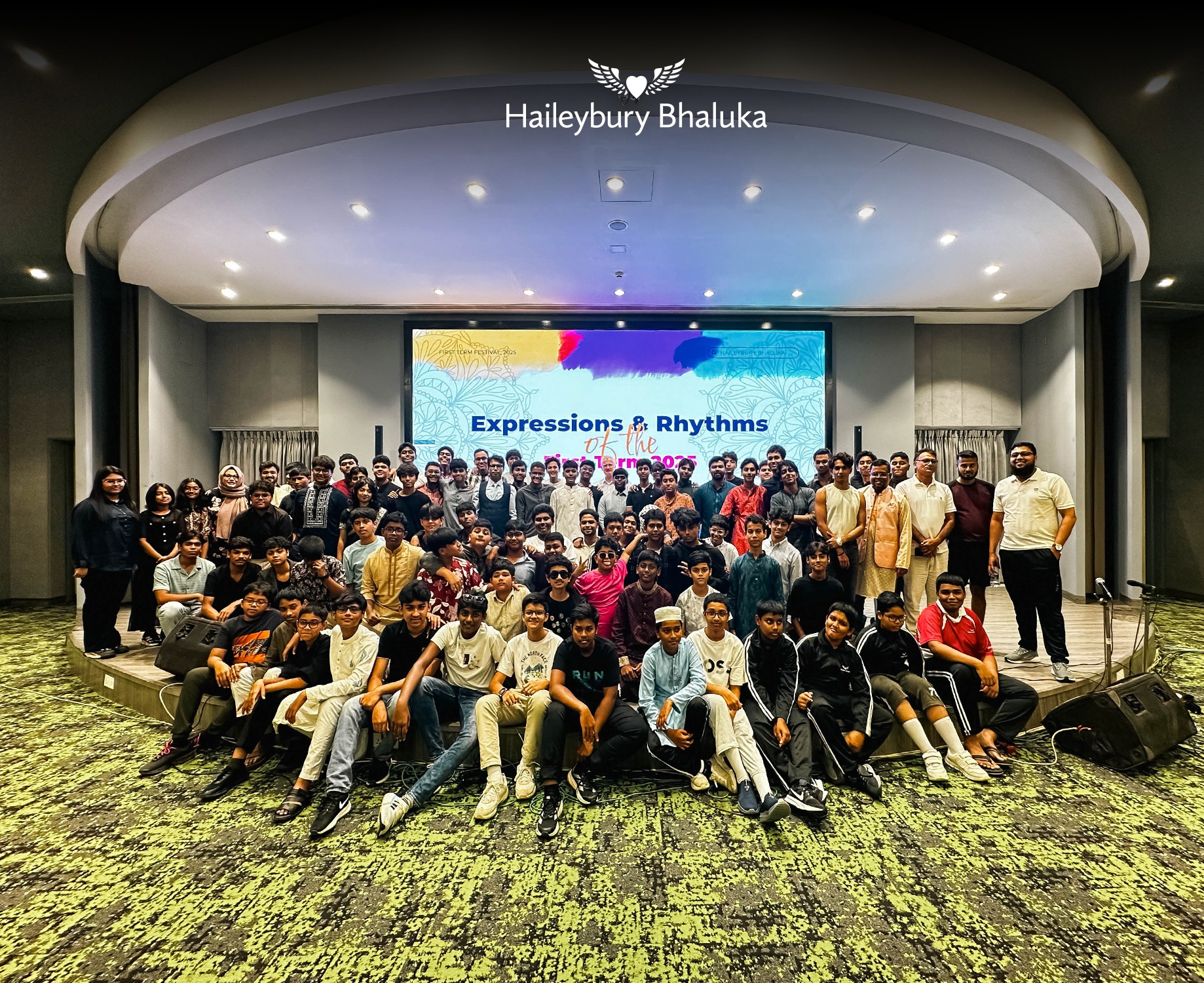 Students performing music and dance at Haileybury Bhaluka during First Term 2025 event